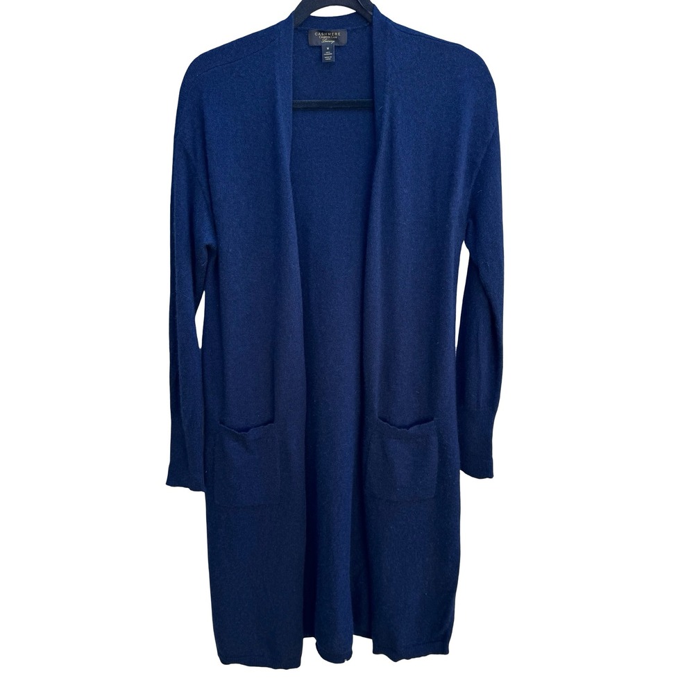 Charter Club Luxury 100% Cashmere Quiet Luxury Open Front Duster Cardigan Navy M